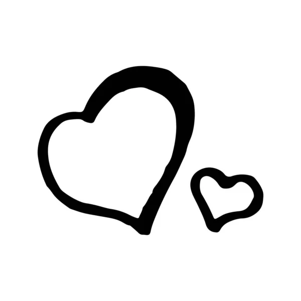Hand drawn black and white doodle sketch two hearts illustration. — 스톡 벡터