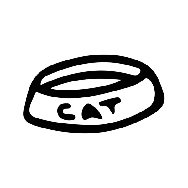 Tigela preta e branca para esboço de doodle de gato . — Vetor de Stock
