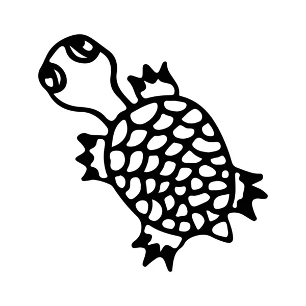 Schwarz und wnite Doodle Skizze Schildkröte Illustration. — Stockvektor