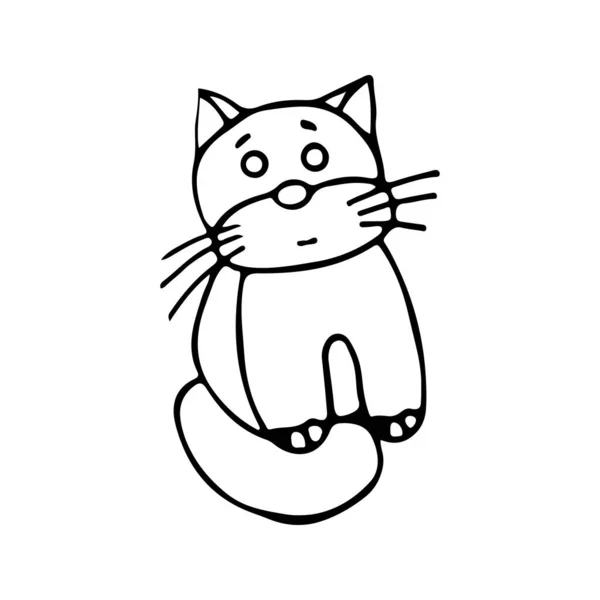 Siyah ve beyaz karalama çizimi kedi çizimi. — Stok Vektör