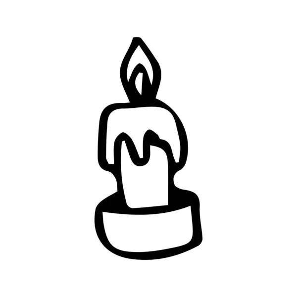 Illustrazione della candela dello schizzo dello scarabocchio in bianco e nero disegnata a mano . — Vettoriale Stock