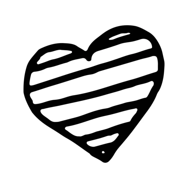 Dessiné à la main croquis noir et blanc coeur illustration . — Image vectorielle