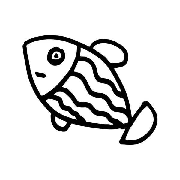 Desenhado à mão ilustração do esboço do doodle do mar preto e branco. Peixe pequeno . — Vetor de Stock