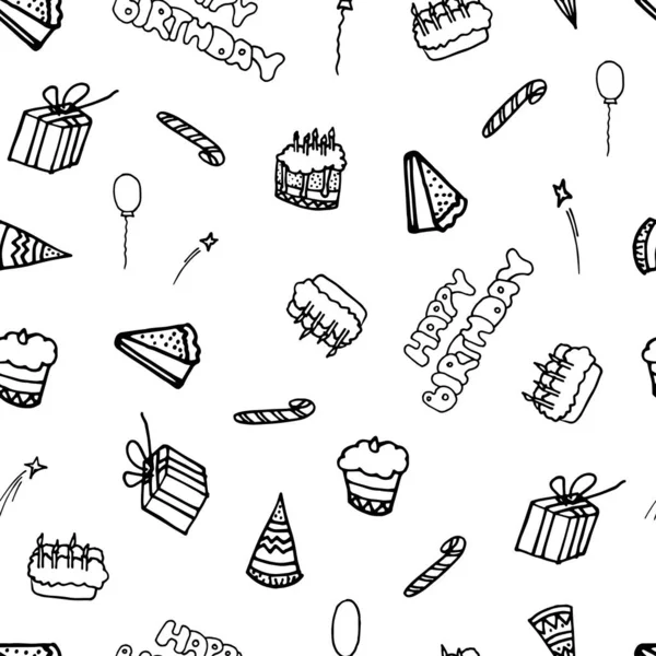Noir et blanc joyeux anniversaire motif sans couture . — Image vectorielle