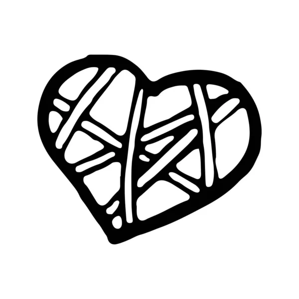 Hand drawn black and white doodle sketch heart illustration. — 스톡 벡터