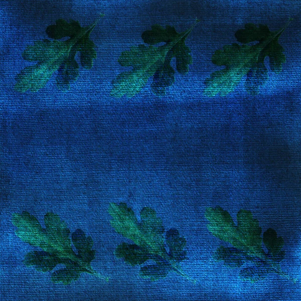 Oak leaves on blue watercolor background.