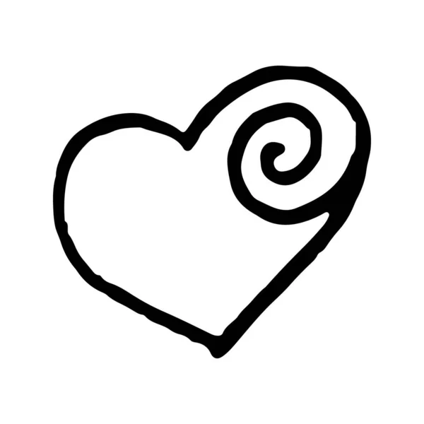 Hand drawn black and white doodle sketch heart illustration. — 스톡 벡터