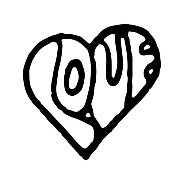 Desenho à mão preto e branco doodle esboço coração ilustração . — Vetor de Stock