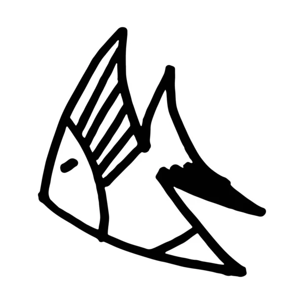 Illustration dessinée à la main de croquis de gribouillis de mer noir et blanc. Petit poisson . — Image vectorielle