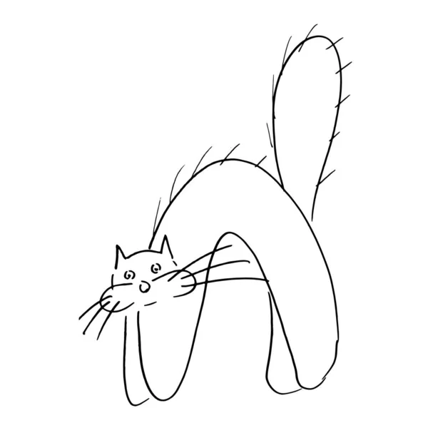 Desenhado Mão Esboço Rabiscos Gato Preto Branco Gato Está Assustado — Vetor de Stock