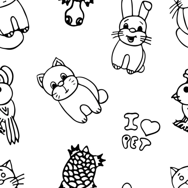 Black White Seamless Pattern Pets — 스톡 벡터