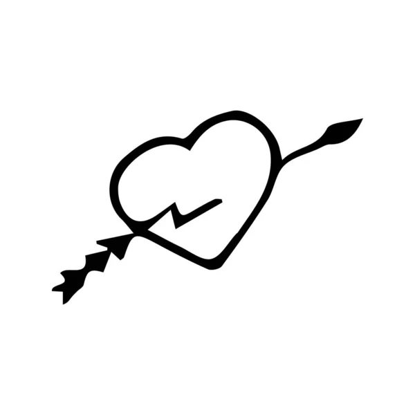 Hand Drawn Black White Doodle Sketch Illustration Heart Pierced Arrow — Stock Vector