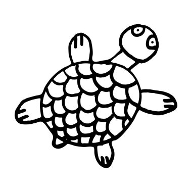 Siyah ve beyaz kaplumbağa karalama skeci. Boyama kitabı için hayvan vektör illüstrasyonu.