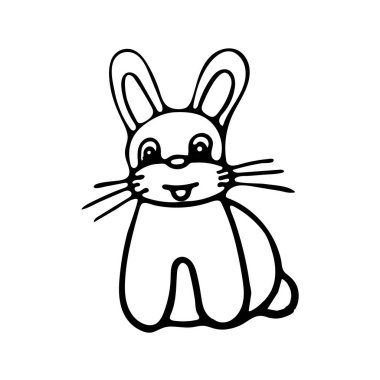 Siyah-beyaz tavşan çizimi. Çocuk boyama kitabı için hayvan vektör illüstrasyonu.