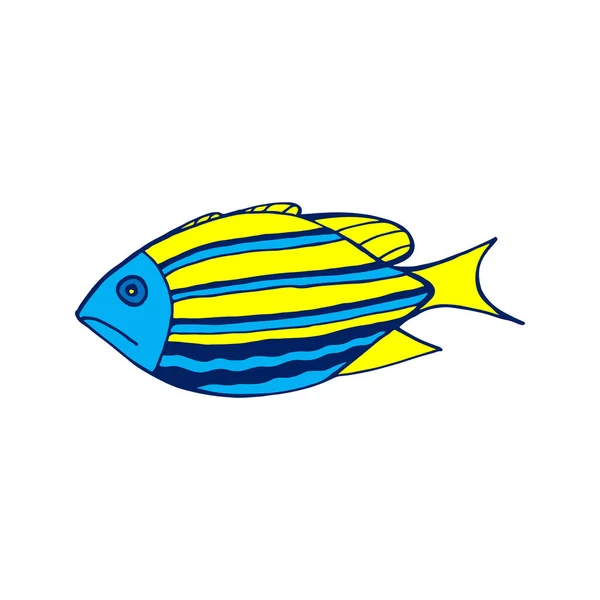 Vector Colored Sea Fish Llustration White Background Doodle Sketch Cartoon — Stock Vector