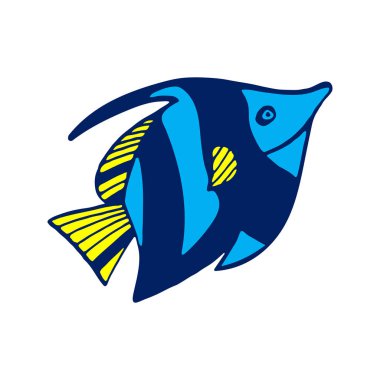 Beyaz arka planda vektör renkli deniz balığı görüntüsü. Su altı dünyası karikatür çizimi Panorama, baskı, gömlek, çocuk, bebek, yüzme havuzu, oyun, uygulama ve çıkartmalar için izole nesne.