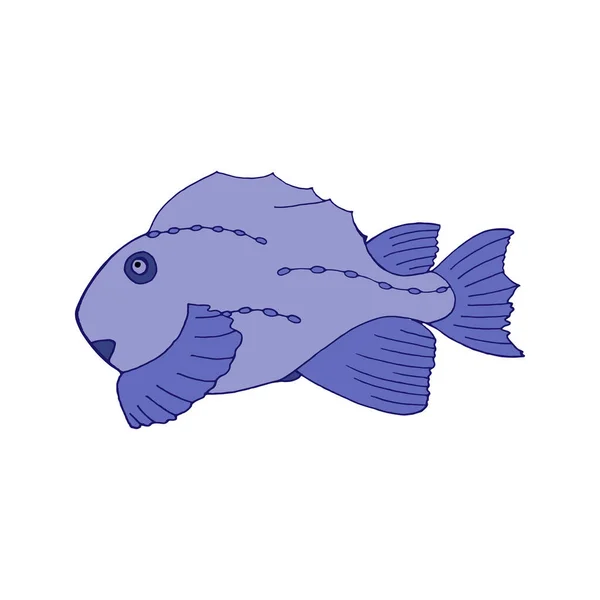 手绘孤立色鱼矢量图为贴纸和衬衫 可爱的卡通蓝鱼 — 图库矢量图片