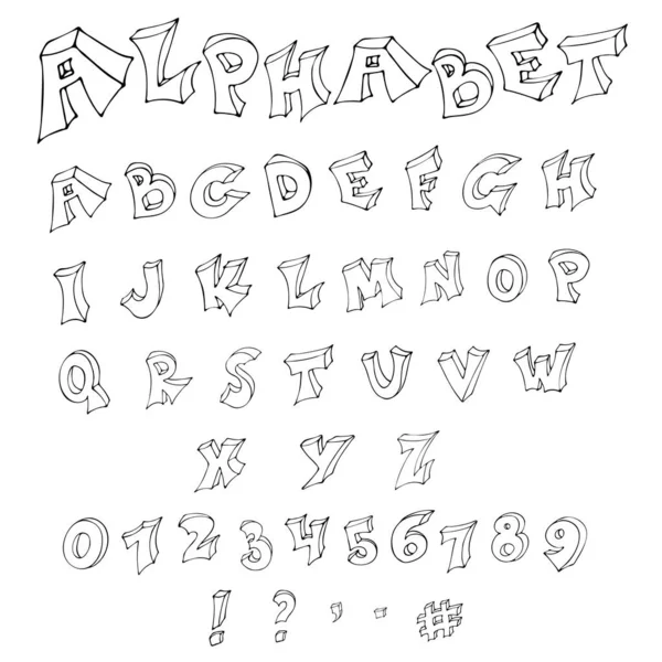 孤立した手描きのベクトルアルファベット 黒と白の英語の文字で設定 — ストックベクタ