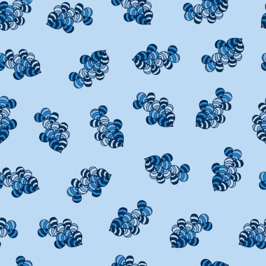 Mavi ve Koyu Mavi Soyut Kusursuz Desen. Yazdırma, tişört, Tekstil, Kumaş ve Duvar Kağıdı İçin Mavi Yapraklı Etnik Çiçek Arkaplanı.