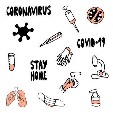 Basit Coronavirus Koruma Vektör Hattı Simgeleri. Vektör El Çizimi Çizimi Çizimi. Web ya da Infografic için Simgeler.
