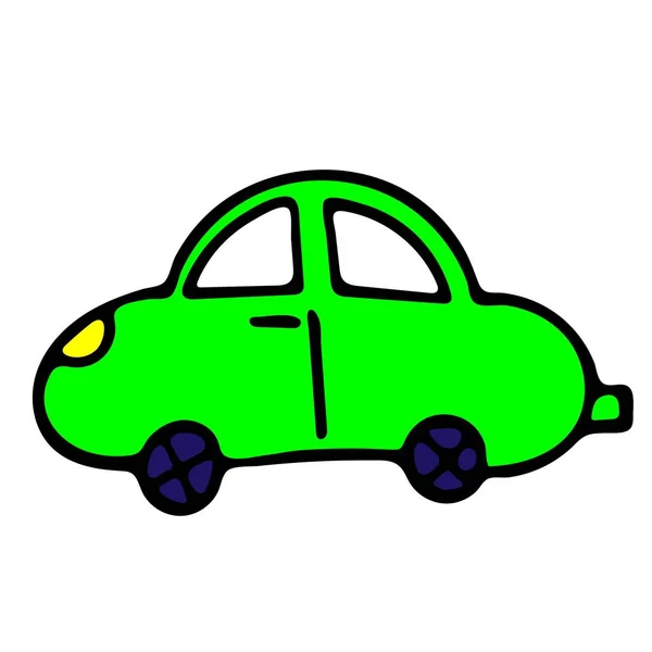 Neon Green Car Vektörü Doodle Sketch Beyaz Arkaplanda Zole Nesne — Stok Vektör