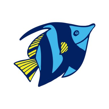 Beyaz arka planda vektör renkli deniz balığı görüntüsü. Su altı dünyası karikatür çizimi Panorama, baskı, gömlek, çocuk, bebek, yüzme havuzu, oyun, uygulama ve çıkartmalar için izole nesne.