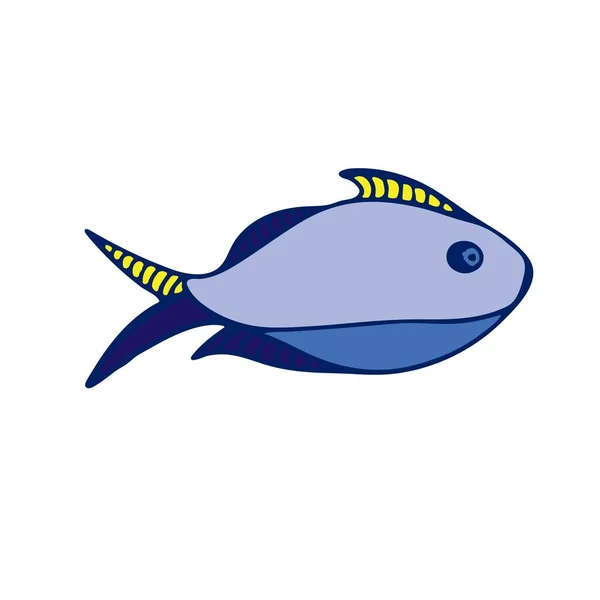 Illustrazione vettoriale di pesce a colori isolata disegnata a mano per adesivo e camicia. Piccolo carino cartone animato pesce blu . — Vettoriale Stock