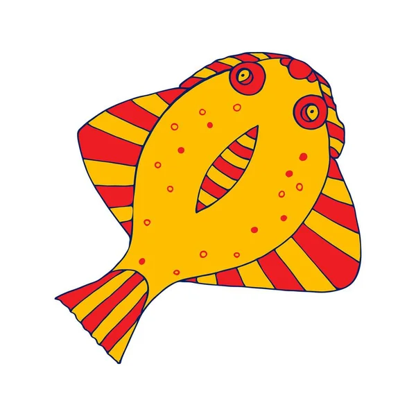 Ilustración de peces marinos de color vectorial sobre fondo blanco. Dibujos animados Doodle mundo submarino objeto aislado para panorama, impresión, camisa, niño, bebé, piscina, juego, aplicación y pegatinas . — Vector de stock