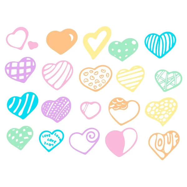 Set de corazones de vectores de pastel dibujados a mano sobre fondo blanco . — Vector de stock