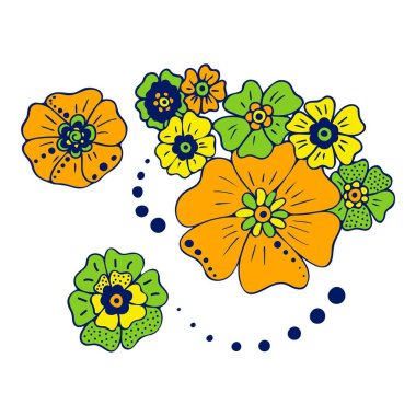 Renkli çiçekler karalama çizimi.