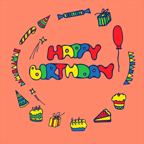 Set Birthday Greeting Cards Design Hand Drawn Style — Stock Vector