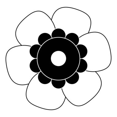 Siyah ve Beyaz İzole Edilmiş Düz Vektör Çiçeği.