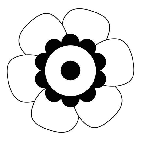 Svart och vit enda isolerad platt vektor blomma. — Stock vektor