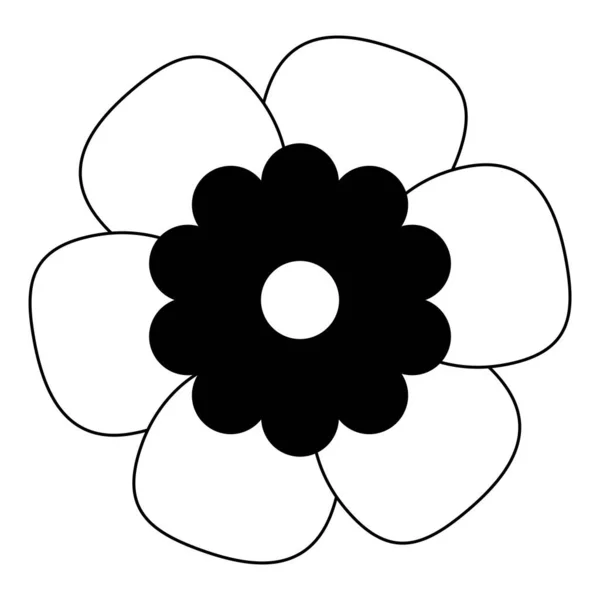 Svart och vit enda isolerad platt vektor blomma. — Stock vektor