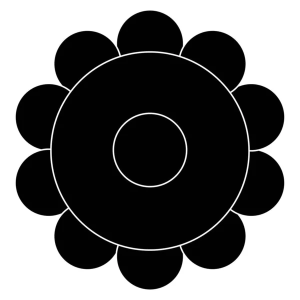 Fleur vectorielle plate isolée unique noire et blanche . — Image vectorielle
