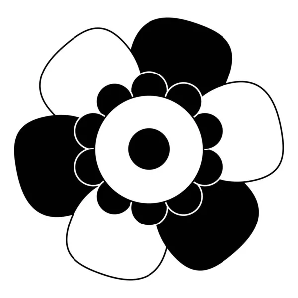黒と白のシングル孤立フラットベクトル花. — ストックベクタ