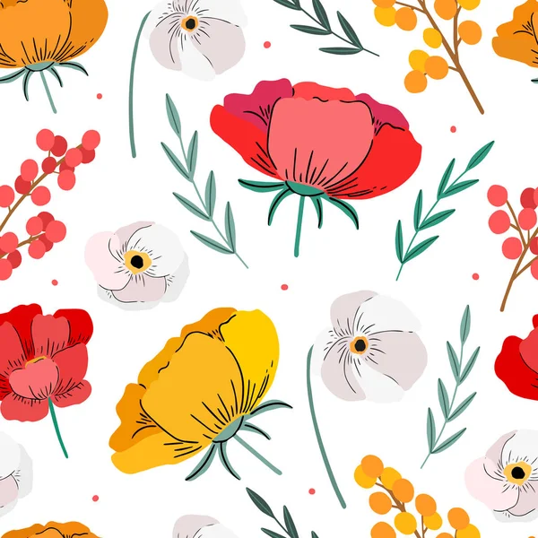 Patrón Sin Costura Floral Decorativo Dibujado Mano Para Impresión Textil — Vector de stock