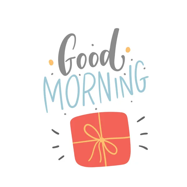 Good Morning Hand Lettering Phrase Gift Card Print Decor — Stock Vector