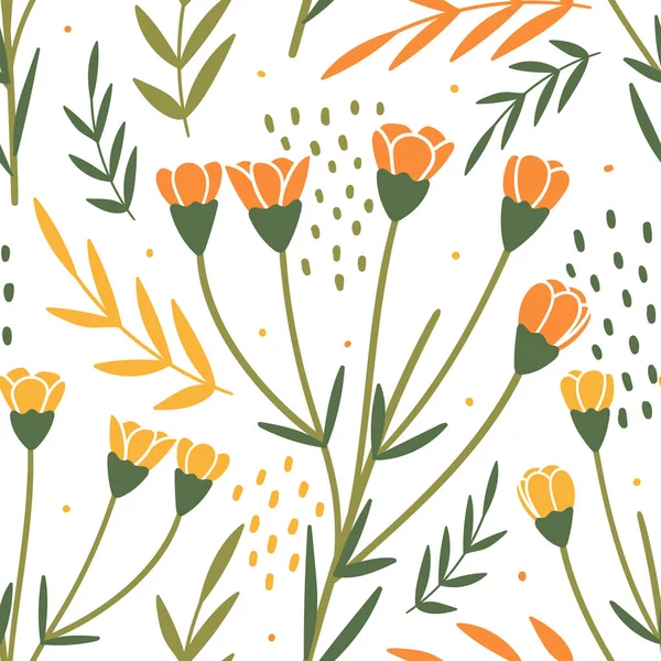 Patrón Sin Costura Floral Dibujado Mano Para Impresión Textil Papel — Vector de stock