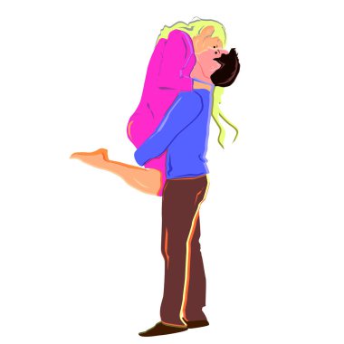 Romantik çift kucaklaşır. Renkli vektör illüstrasyonu.