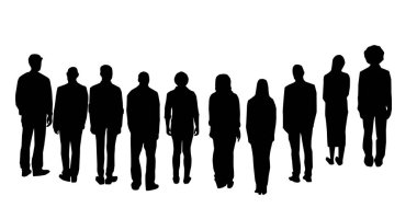 Geniş bir grup yetişkin, ekip ya da arkadaşa vektör kalabalık silueti