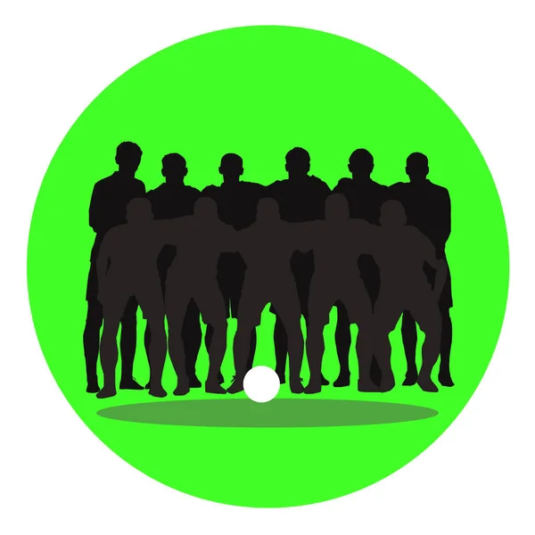 Силуэты футбольной команды на зеленом круге - векторная иллюстрация. Логотип для футбола — стоковый вектор