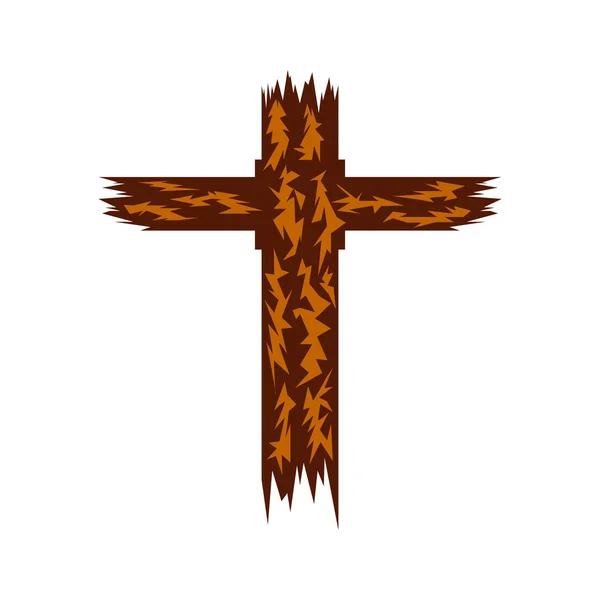 Segno Croce Cristiana Disegnato Mano Pennello Dipinto Icone Marrone Gesù — Vettoriale Stock