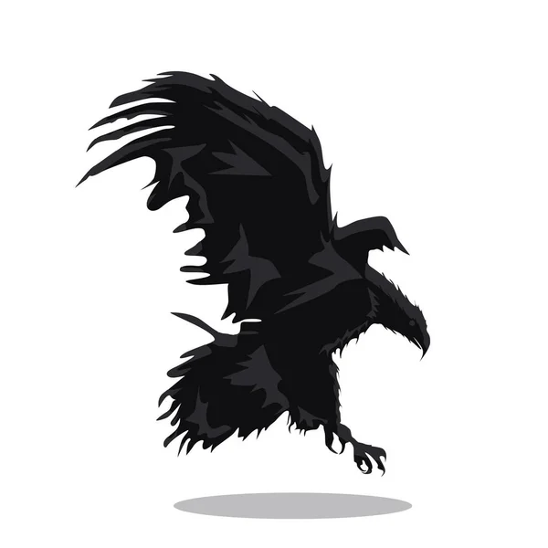 Águila Voladora Extiende Pluma Águila Negra Sobre Fondo Blanco Ilustración — Vector de stock