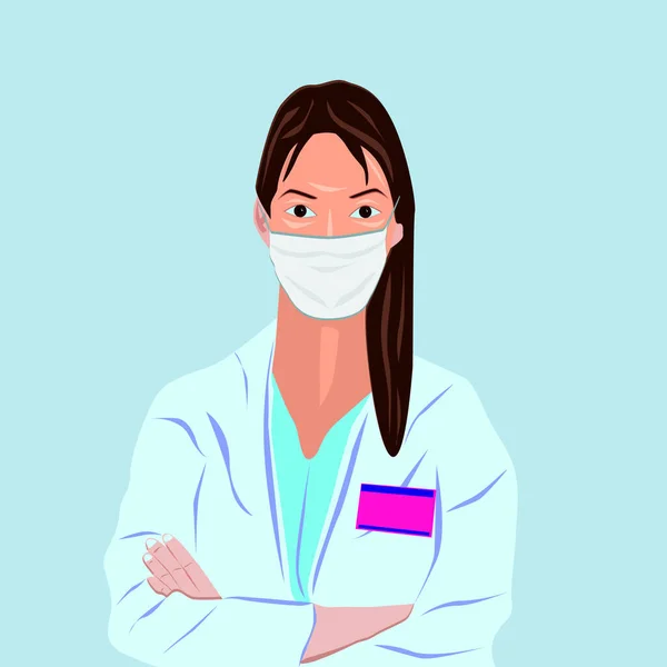 Γελοιογραφία Γυναίκα Γιατρός Νοσοκόμα Κοντά Ομορφιά Ασιάτης Γιατρός Στολή Προστατευτική — Διανυσματικό Αρχείο