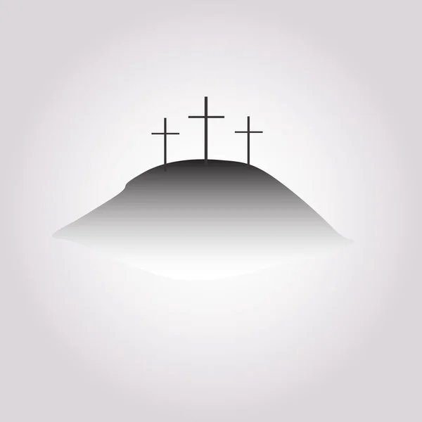 Значок "Серая Голгофа" с тремя крестами на светлом фоне. Векторная иллюстрация. Знак Голгофы в плоской конструкции . — стоковый вектор