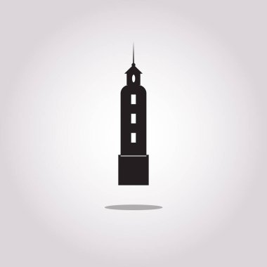 Hafif arkaplanda siluet deniz feneri, siyah-beyaz vektör çizimi. EPS 10