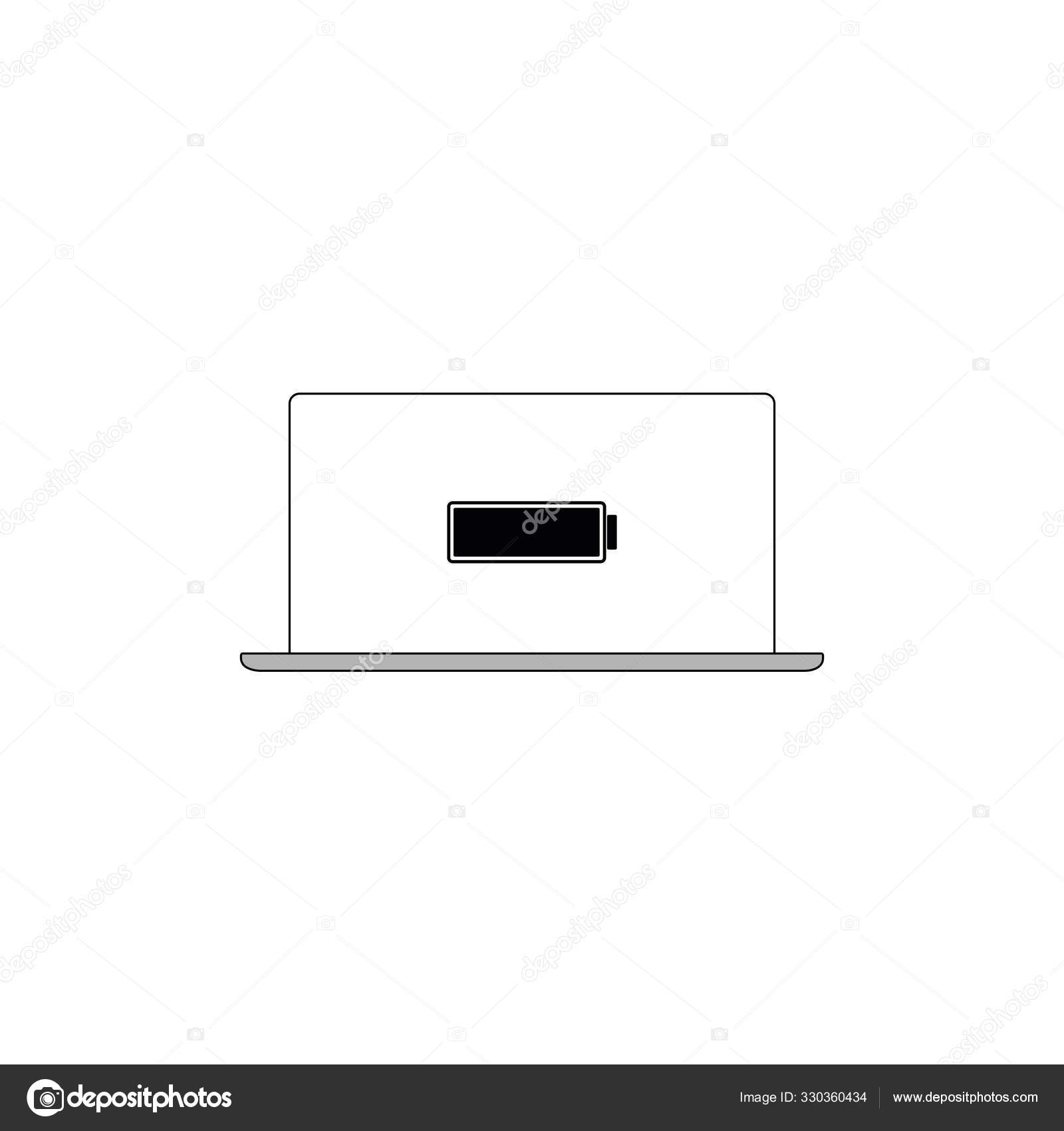Laptop with full battery icon on the screen. Vector illustration icon