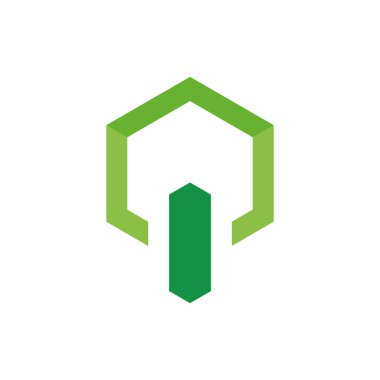 Düz Yeşil Biçimli Organik Tasarım için Altıgen Yaprak Logosu.