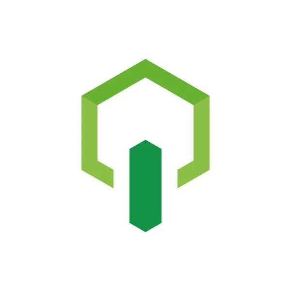 Logo de la hoja del hexágono para el diseño orgánico con el concepto plano del color verde del estilo . — Vector de stock